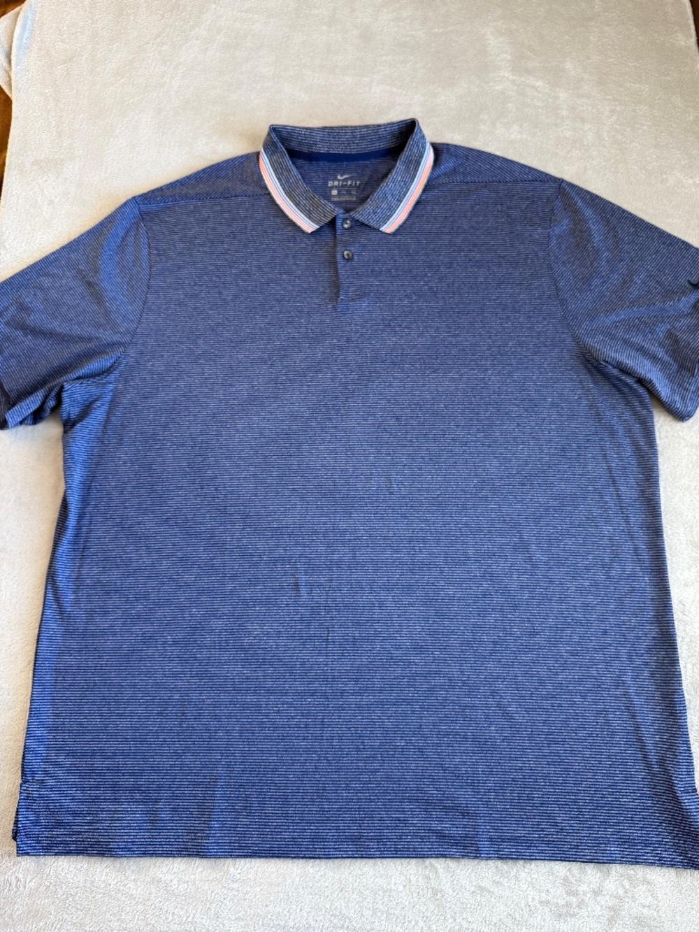 Nike Dri-Fit Mens Vapor Control Golf Polo Shirt Striped Collar XXL Blue Stretch